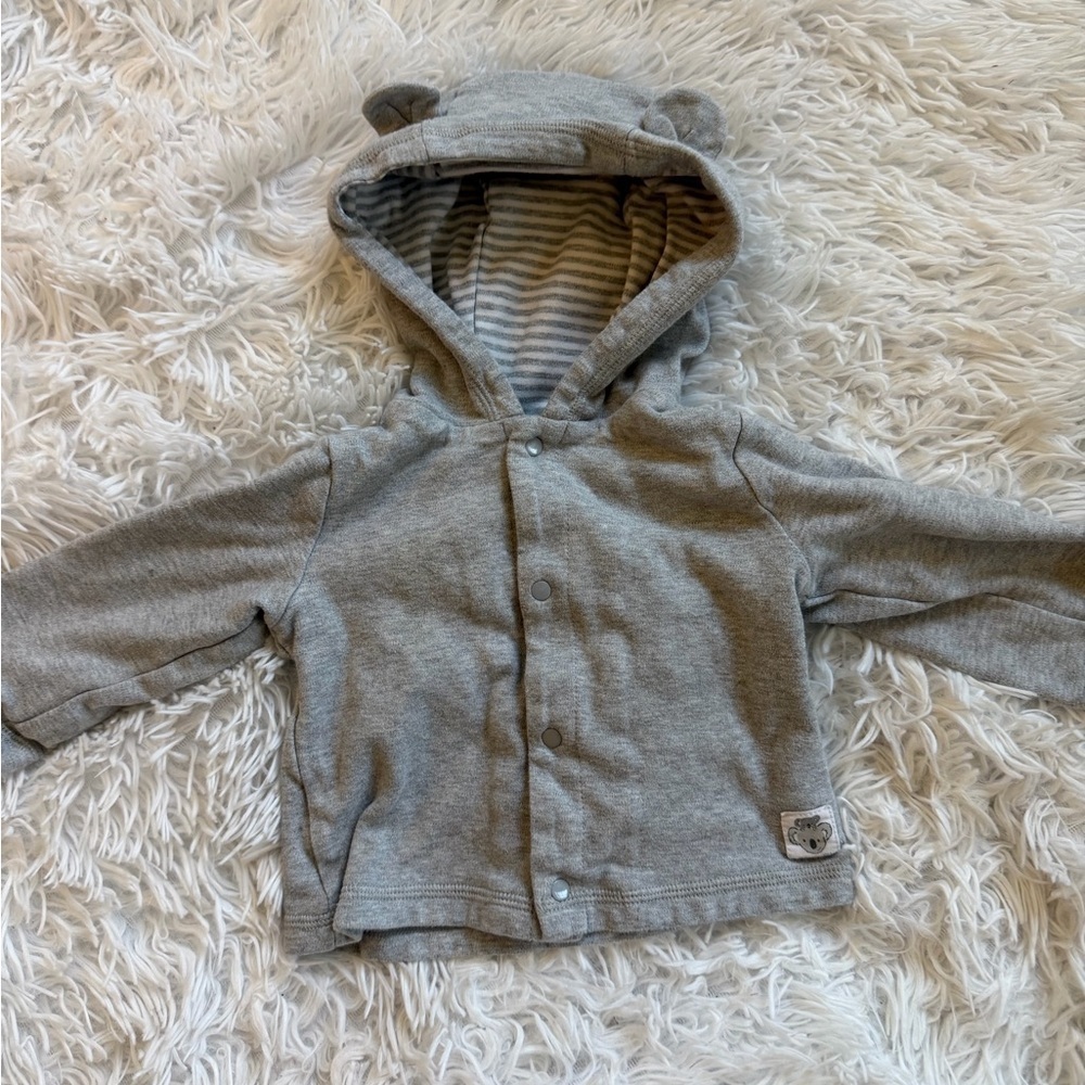 🩷 3/$18 Mac & Moon Gray Bear Ear Hoodie Jacket Baby 12M 100% Cotton